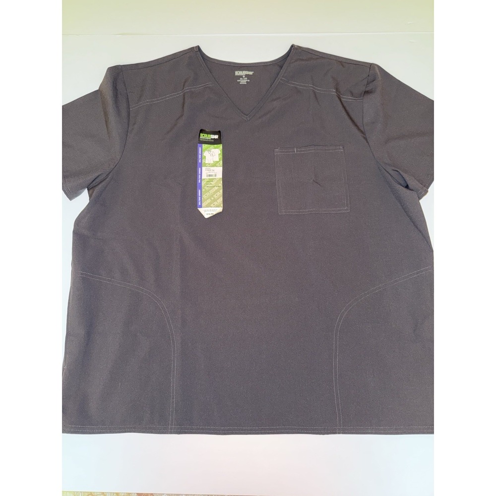 Scrubstar Unisex 2XL Scrub Top Gray V-Neck Medical Nurse Pocket Healthcare NWT